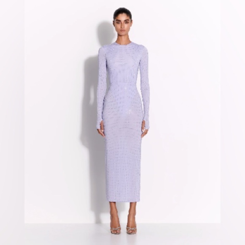 Alex Perry Crystal Embellished Jersey Maxi Dress Lialac